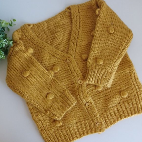 Infant Pom-Pom Cardigan Mustard - Picture 5 of 7